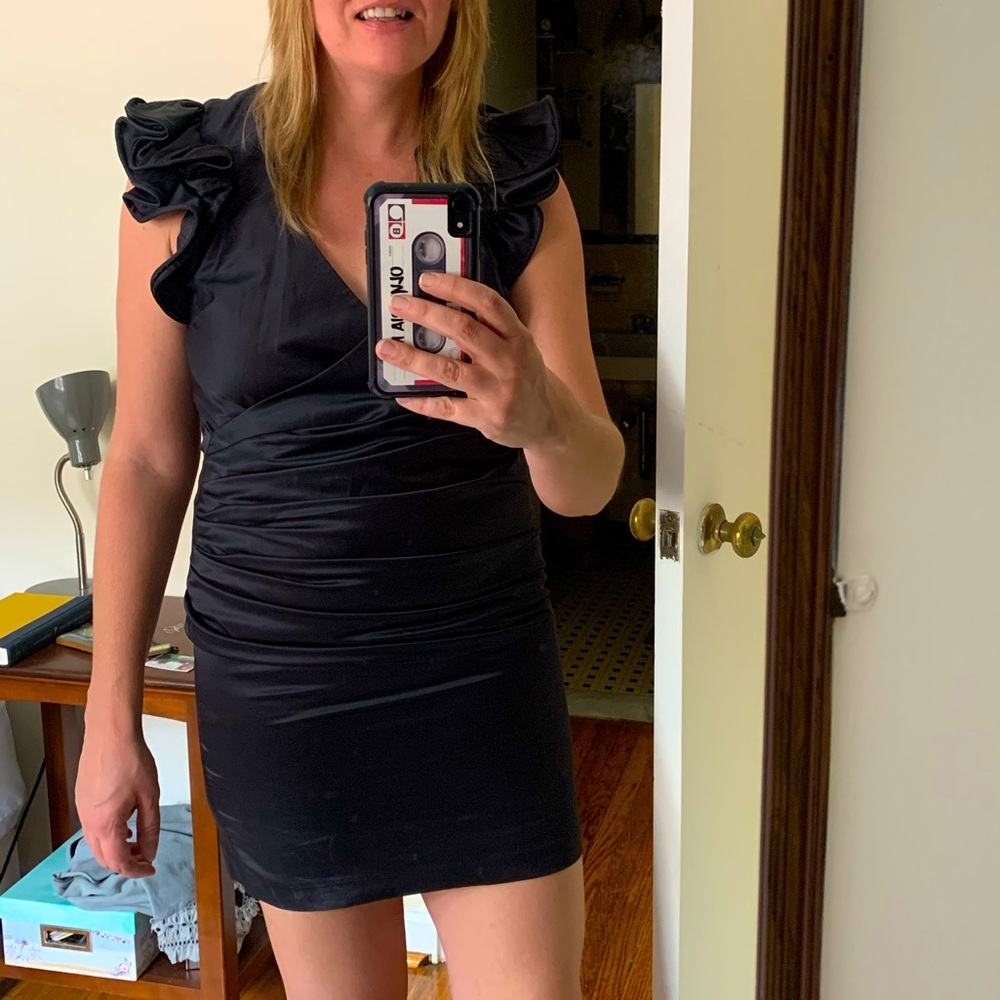 French Connection Elegant Dark Purple Ruffle Sleeve Dress